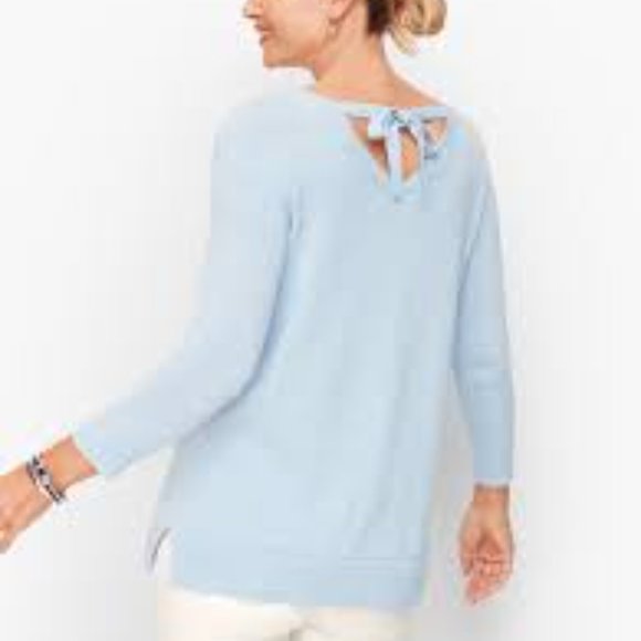 Talbots Double V Tie Back Sky Blue Sweater Women's Pima Cotton Size Medium - Picture 8 of 9